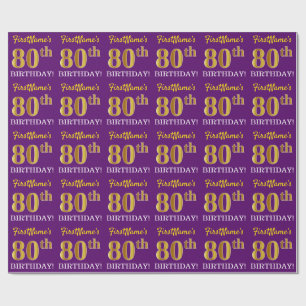 Paarse, imitatie Gold look "80e BIRTHDAY" Cadeaupapier
