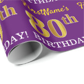 Paarse, imitatie Gold look "80e BIRTHDAY" Cadeaupapier (Rol Hoek)
