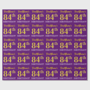 Paarse, imitatie Gold look "84e BIRTHDAY" Cadeaupapier