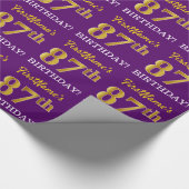 Paarse, imitatie Gold look "87th BIRTHDAY" Cadeaupapier (Hoek)