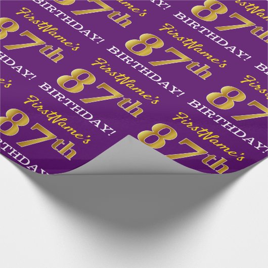 Paarse, imitatie Gold look "87th BIRTHDAY" Cadeaupapier (Hoek)