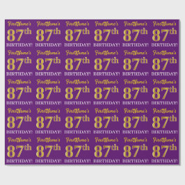 Paarse, imitatie Gold look "87th BIRTHDAY" Cadeaupapier
