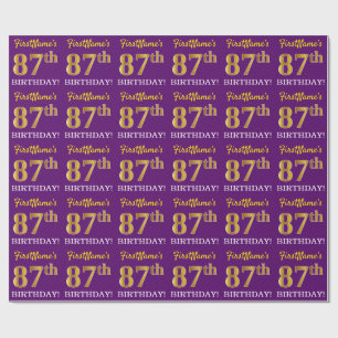 Paarse, imitatie Gold look "87th BIRTHDAY" Cadeaupapier