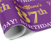 Paarse, imitatie Gold look "87th BIRTHDAY" Cadeaupapier (Rol Hoek)