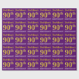 Paarse, imitatie Gold look "90th BIRTHDAY" Cadeaupapier