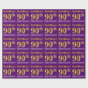 Paarse, imitatie Gold look "90th BIRTHDAY" Cadeaupapier