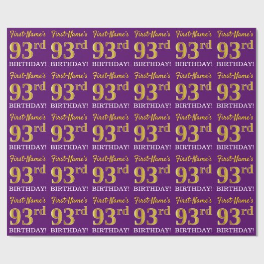 Paarse, imitatie Gold look "93e BIRTHDAY" Cadeaupapier (Vlak)