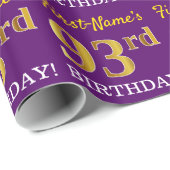 Paarse, imitatie Gold look "93e BIRTHDAY" Cadeaupapier (Rol Hoek)