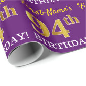 Paarse, imitatie Gold look "94e BIRTHDAY" Cadeaupapier (Rol Hoek)