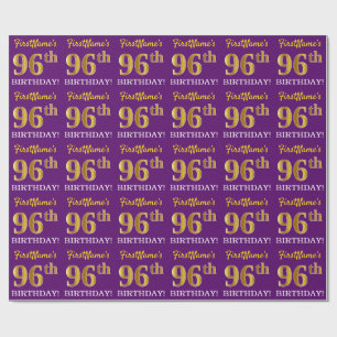 Paarse, imitatie Gold look "96e BIRTHDAY" Cadeaupapier