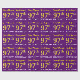 Paarse, imitatie Gold look "97th BIRTHDAY" Cadeaupapier