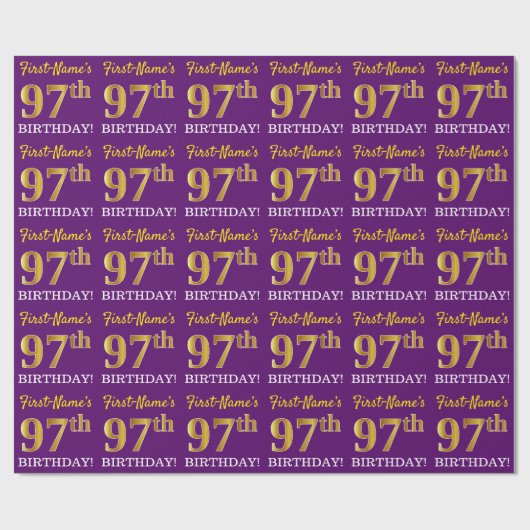 Paarse, imitatie Gold look "97th BIRTHDAY" Cadeaupapier (Vlak)