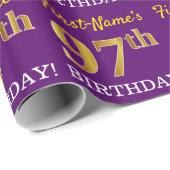 Paarse, imitatie Gold look "97th BIRTHDAY" Cadeaupapier (Rol Hoek)