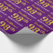 Paarse, imitatie Gold look "98e BIRTHDAY" Cadeaupapier (Hoek)