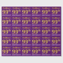 Paarse, imitatie Gold look "99th BIRTHDAY" Cadeaupapier