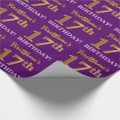 Paarse, Imitatie Gouden look "17e VERJAARDAG" Cadeaupapier (Hoek)