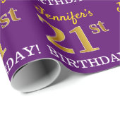 Paarse, Imitatie Gouden look "21e VERJAARDAG" Cadeaupapier (Rol Hoek)