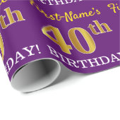 Paarse, Imitatie Gouden look "40e VERJAARDAG" Cadeaupapier (Rol Hoek)