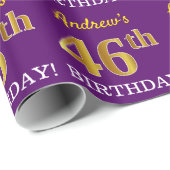 Paarse, Imitatie Gouden look "46th BIRTHDAY" Cadeaupapier (Rol Hoek)