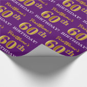 Paarse, Imitatie Gouden look "60e VERJAARDAG" Cadeaupapier (Hoek)
