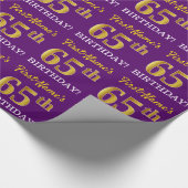 Paarse, Imitatie Gouden look "65th BIRTHDAY" Cadeaupapier (Hoek)