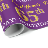 Paarse, Imitatie Gouden look "65th BIRTHDAY" Cadeaupapier (Rol Hoek)