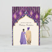 Paarse Indiase koppel trouwt met gouden lantaarns Kaart (Staand voorkant)