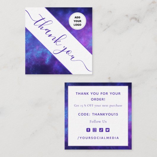 Paarse Indigo Cosmic Galaxy Night Logo Dank u Vierkante Visitekaartje (Voorkant / Achterkant)