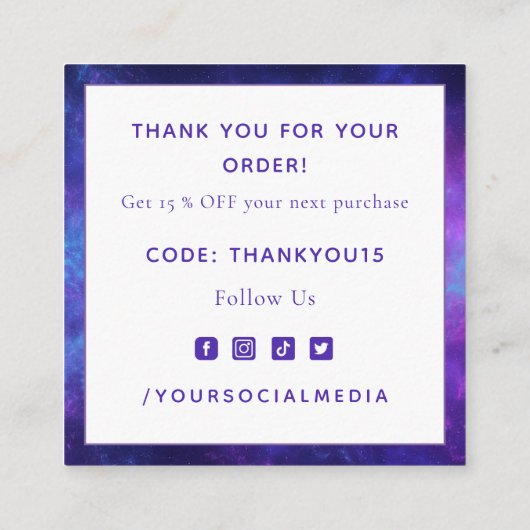 Paarse Indigo Cosmic Galaxy Night Logo Dank u Vierkante Visitekaartje (Achterkant)