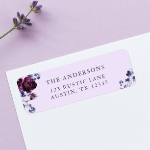 Paarse & Indigo Floral Wedding Retouradres Etiket