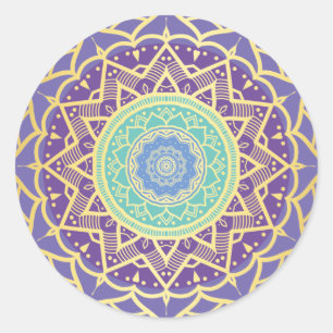 Paarse Indigo Gold Turquoise Mandala Bohemian Ronde Sticker