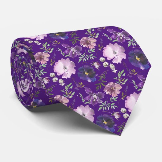 Paarse Indigo Pattern Flowers Floral Stropdas (Opgerold)