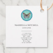 Paarse Indigo Vlinder Mystiek Mandala Turquoise Bedankjes Labels (Achterkant)