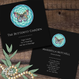 Paarse Indigo Vlinder Mystiek Mandala Turquoise Vierkante Visitekaartje