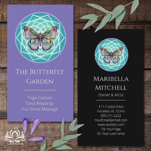 Paarse Indigo Vlinder Mystiek Mandala Turquoise Visitekaartje