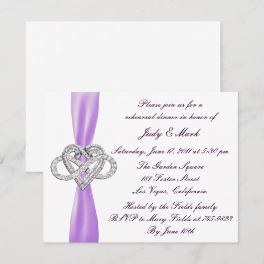 Paarse Infinity Hart repetitie diner uitnodiging (Voorkant / Achterkant)