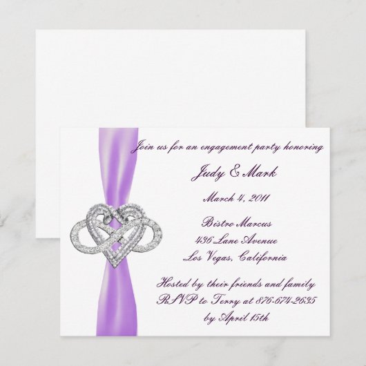 Paarse Infinity Heart Engagement Party Uitnodiging (Voorkant / Achterkant)