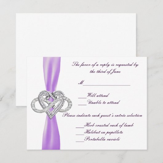 Paarse Infinity Heart Response Kaart (Voorkant / Achterkant)