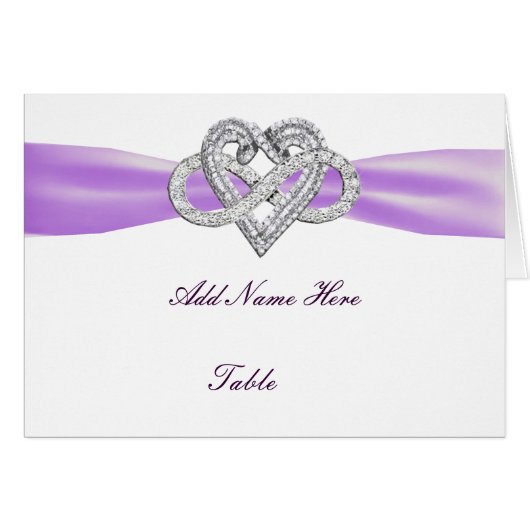 Paarse infinity Heart Weddentable Place Card (Voorkant Horizontaal)