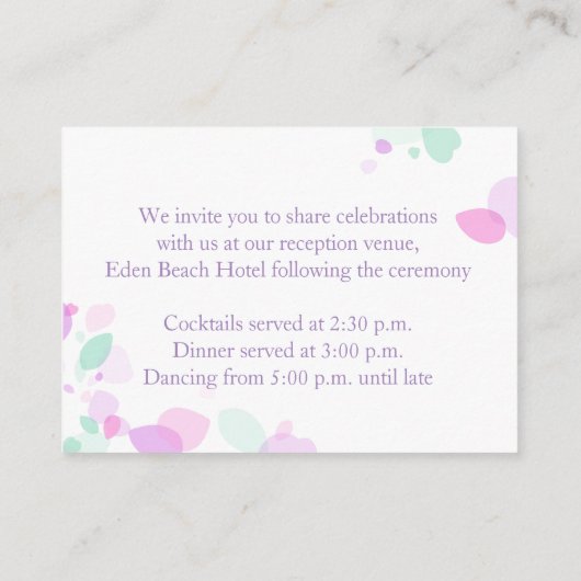 Paarse infoomkaart voor bloemenbruiloft informatiekaartje (Achterkant)