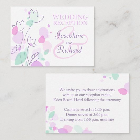 Paarse infoomkaart voor bloemenbruiloft informatiekaartje (Voorkant / Achterkant)