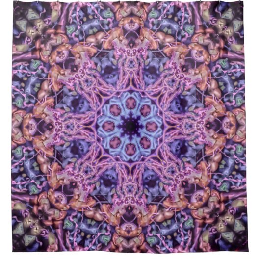 Paarse ingewikkelde alien kaleidoscopische mandala douchegordijn (Voorkant)