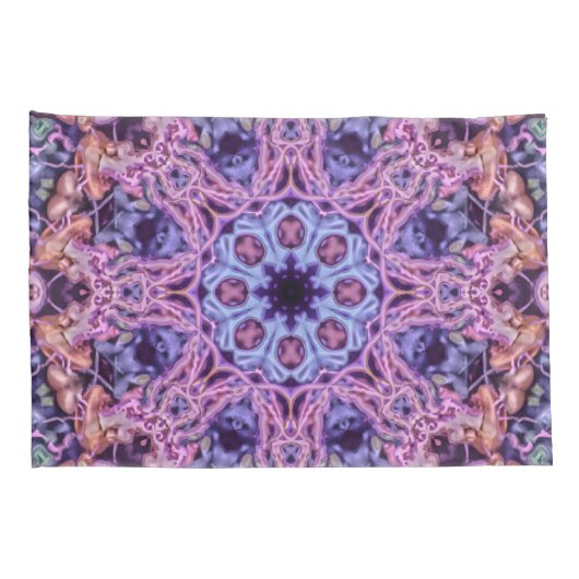 Paarse ingewikkelde alien kaleidoscopische mandala kussensloop (Achterkant-Rechts)