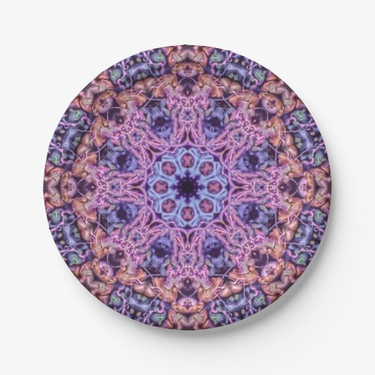 Paarse ingewikkelde alien kaleidoscopische mandala papieren bordje (Voorkant)