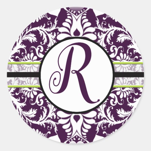 Paarse Initiaal Damask Sticker Letter Q Wedding (Voorkant)