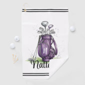Paarse initiële naam monogram golfhanddoek (Insitu)