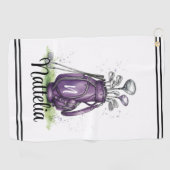 Paarse initiële naam monogram golfhanddoek (Horizontaal)