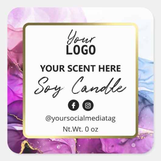 Paarse Ink Gold Lijst Soy Candle Labels (Voorkant)