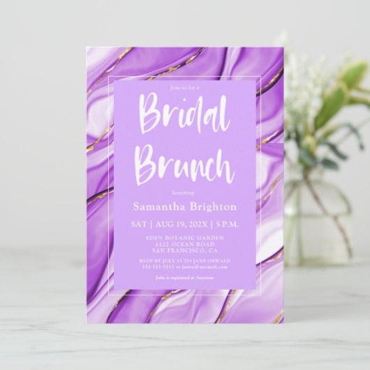 Paarse Inkt Bruids Brunch Uitnodiging (Staand voorkant)
