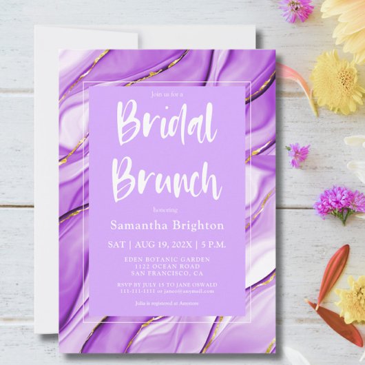 Paarse Inkt Bruids Brunch Uitnodiging